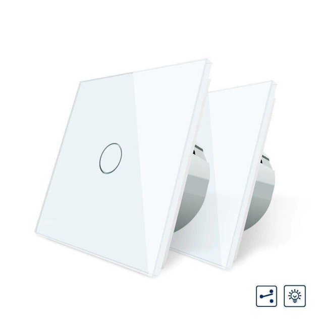 Комплект Сенсорный проходной диммер Livolo белый стекло (VL-C701H/C701H/S1B-11)