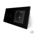 Сенсорный проходной выключатель 2 сенсора 1 розетка Livolo черный стекло (VL-C702S/C7C1EU-12)