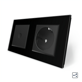 Сенсорный проходной выключатель Sense 1 сенсор 1 розетка Livolo черный стекло (VL-C7FC1S/FCTC16A-4BP)