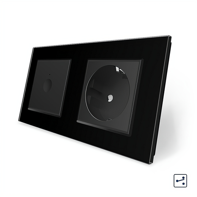 Сенсорный проходной выключатель Sense 1 сенсор 1 розетка Livolo черный стекло (VL-C7FC1S/FCTC16A-4BP)