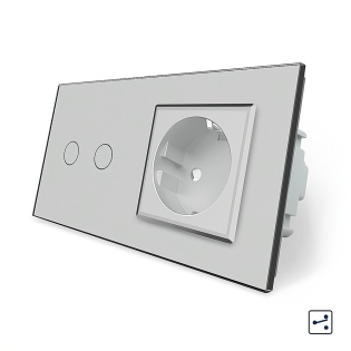 Сенсорный проходной выключатель 2 сенсора 1 розетка Livolo серый стекло (VL-C702S/C7C1EU-15)
