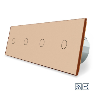 Сенсорный радиоуправляемый проходной выключатель 4 сенсора (1-1-1-1) Livolo золото стекло (VL-C704SR-13)