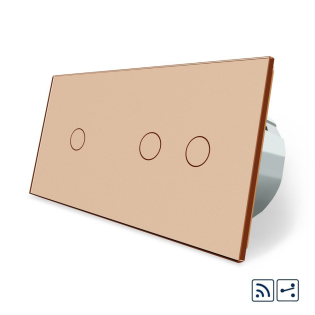 Сенсорный радиоуправляемый проходной выключатель 3 сенсора (1-2) Livolo золото стекло (VL-C701SR/C702SR-13)