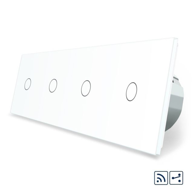 Сенсорный радиоуправляемый проходной выключатель 4 сенсора (1-1-1-1) Livolo белый стекло (VL-C704SR-11)