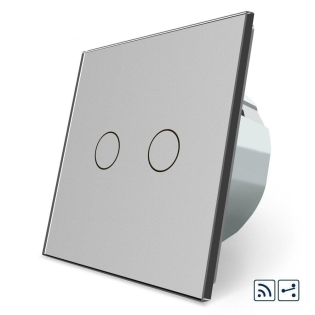 Сенсорный радиоуправляемый проходной выключатель 2 сенсора Livolo серый стекло (VL-C702SR-15)