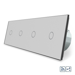 Сенсорный радиоуправляемый проходной выключатель 4 сенсора (1-1-1-1) Livolo серый стекло (VL-C704SR-15)