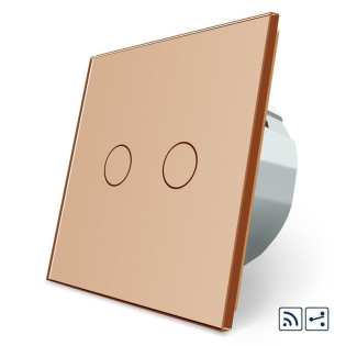 Сенсорный радиоуправляемый проходной выключатель 2 сенсора Livolo золото стекло (VL-C702SR-13)