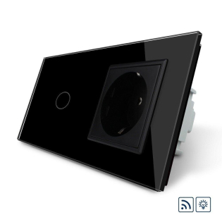 Сенсорный радиоуправляемый диммер 1 сенсор 1 розетка Livolo черный стекло (VL-C701DR/C7C1EU-12)