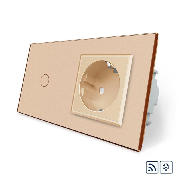 Сенсорный радиоуправляемый диммер 1 сенсор 1 розетка Livolo золото стекло (VL-C701DR/C7C1EU-13)