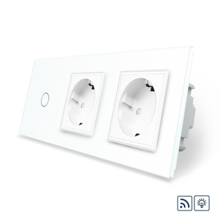 Сенсорный радиоуправляемый диммер 1 сенсор 2 розетки Livolo белый стекло (VL-C701DR/C7C2EU-11)