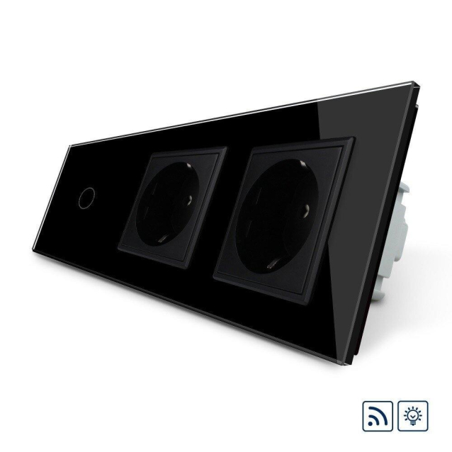 Сенсорный радиоуправляемый диммер 1 сенсор 2 розетки Livolo черный стекло (VL-C701DR/C7C2EU-12)