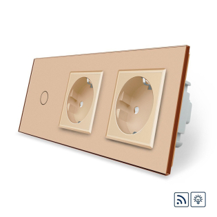 Сенсорный радиоуправляемый диммер 1 сенсор 2 розетки Livolo золото стекло (VL-C701DR/C7C2EU-13)