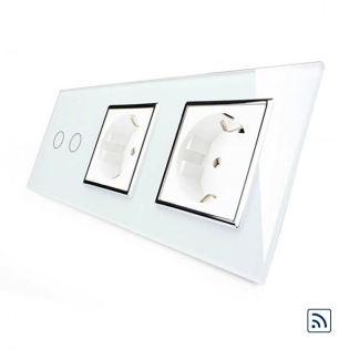 Сенсорный радиоуправляемый выключатель 2 сенсора 2 розетки Livolo белый хром стекло (VL-C702R/C7C2EU-11C)