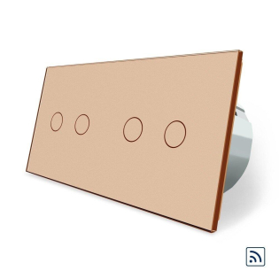 Сенсорный радиоуправляемый выключатель 4 сенсора (2-2) Livolo золото стекло (VL-C702R/C702R-13)