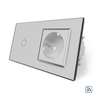 Сенсорный радиоуправляемый выключатель 1 сенсор 1 розетка Livolo серый стекло (VL-C701R/C7C1EU-15)