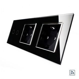 Сенсорный радиоуправляемый выключатель 2 сенсора 2 розетки Livolo черный хром стекло (VL-C702R/C7C2EU-12C)
