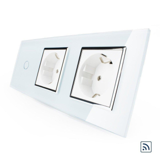 Сенсорный радиоуправляемый выключатель 1 сенсор 2 розетки Livolo белый хром стекло (VL-C701R/C7C2EU-11C)