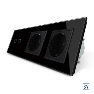 Сенсорный радиоуправляемый выключатель 2 сенсора 2 розетки Livolo черный стекло (VL-C702R/C7C2EU-12)