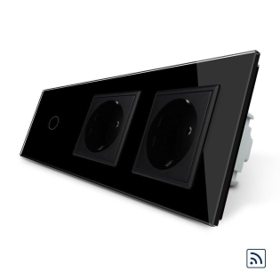 Сенсорный радиоуправляемый выключатель 1 сенсор 2 розетки Livolo черный стекло (VL-C701R/C7C2EU-12)