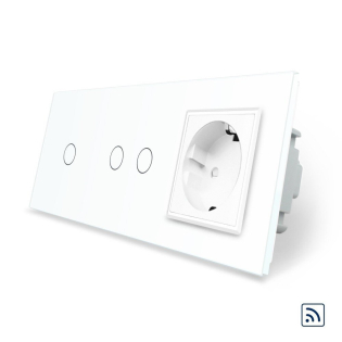 Сенсорный радиоуправляемый выключатель 3 сенсора (1-2) 1 розетка Livolo белый стекло