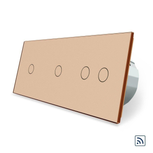 Сенсорный радиоуправляемый выключатель 4 сенсора (1-1-2) Livolo золото стекло (VL-C701R/C701R/C702R-13)