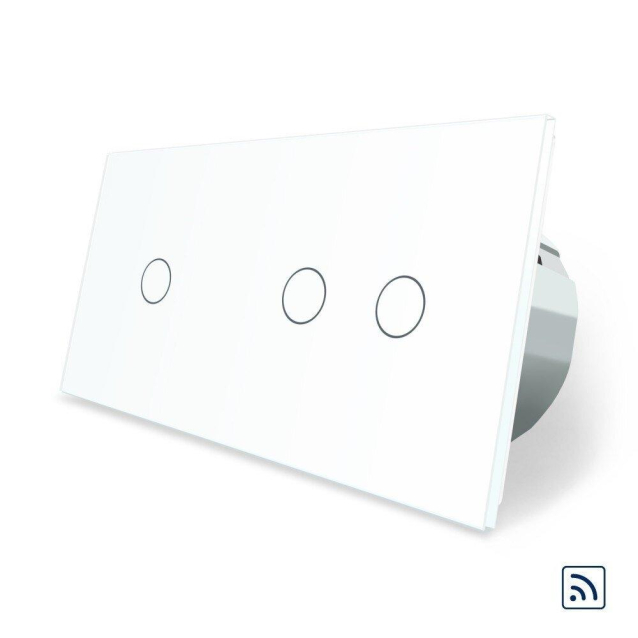 Сенсорный радиоуправляемый выключатель 3 сенсора (1-2) Livolo белый стекло (VL-C701R/C702R-11)