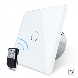 Сенсорный радиоуправляемый выключатель 1 сенсор + пульт-брелок Livolo белый стекло (VL-C701R-11/VL-RMT-02)