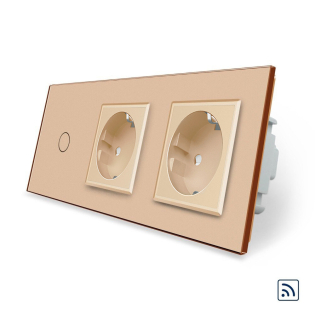 Сенсорный радиоуправляемый выключатель 1 сенсор 2 розетки Livolo золото стекло (VL-C701R/C7C2EU-13)