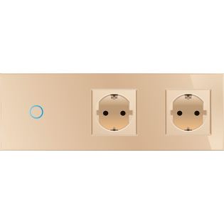 Сенсорный радиоуправляемый выключатель 1 сенсор 2 розетки Livolo золото стекло (VL-C701R/C7C2EU-13)