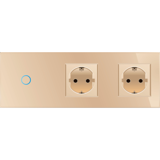 Сенсорный радиоуправляемый выключатель 1 сенсор 2 розетки Livolo золото стекло (VL-C701R/C7C2EU-13)