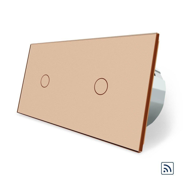 Сенсорный радиоуправляемый выключатель 2 сенсора (1-1) Livolo золото стекло (VL-C701R/C701R-13)