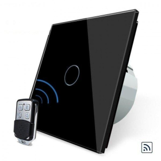 Сенсорный радиоуправляемый выключатель 1 сенсор + пульт-брелок Livolo черный стекло (VL-C701R-12/VL-RMT-02)