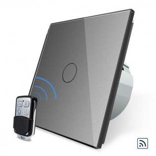 Сенсорный радиоуправляемый выключатель 1 сенсор + пульт-брелок Livolo серый стекло (VL-C701R-15/VL-RMT-02)