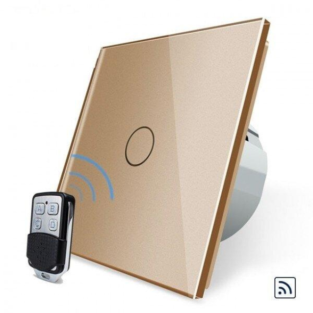 Сенсорный радиоуправляемый выключатель 1 сенсор + пульт-брелок Livolo золото стекло (VL-C701R-13/VL-RMT-02)