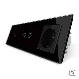 Сенсорный радиоуправляемый выключатель 3 сенсора (1-2) 1 розетка Livolo черный стекло