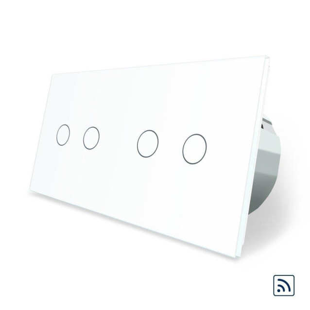 Сенсорный радиоуправляемый выключатель 4 сенсора (2-2) Livolo белый стекло (VL-C702R/C702R-11)