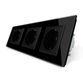 Розетка тройная с заземлением Livolo черный стекло (VL-C7C3EU-12)