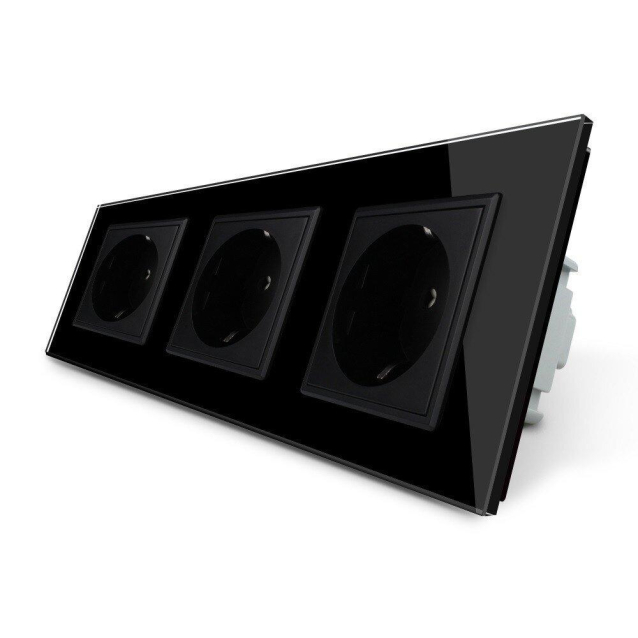 Розетка тройная с заземлением Livolo черный стекло (VL-C7C3EU-12)