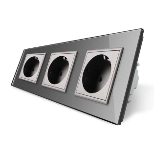 Розетка тройная с заземлением Livolo серый стекло (VL-C7C3EU-15)