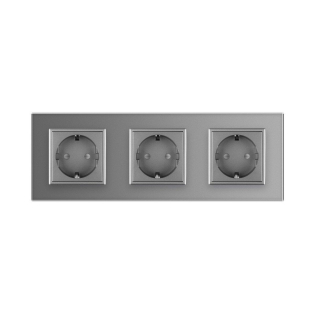 Розетка тройная с заземлением Livolo серый стекло (VL-C7C3EU-15)