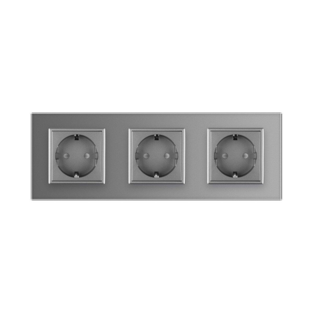 Розетка тройная с заземлением Livolo серый стекло (VL-C7C3EU-15)