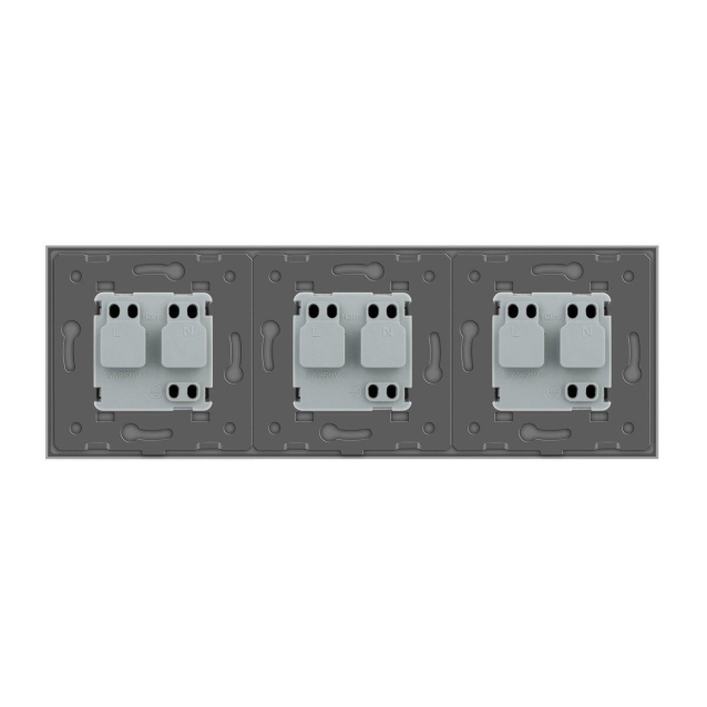 Розетка тройная с заземлением Livolo серый стекло (VL-C7C3EU-15)