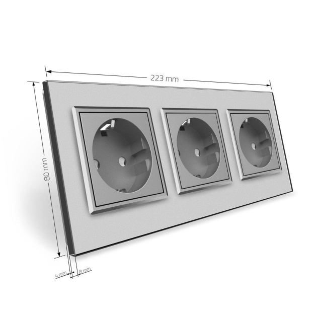 Розетка тройная с заземлением Livolo серый стекло (VL-C7C3EU-15)