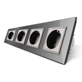 Розетка четырехместная с заземлением Livolo серый стекло (VL-C7C4EU-15)