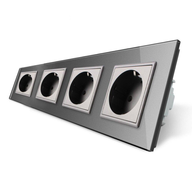 Розетка четырехместная с заземлением Livolo серый стекло (VL-C7C4EU-15)