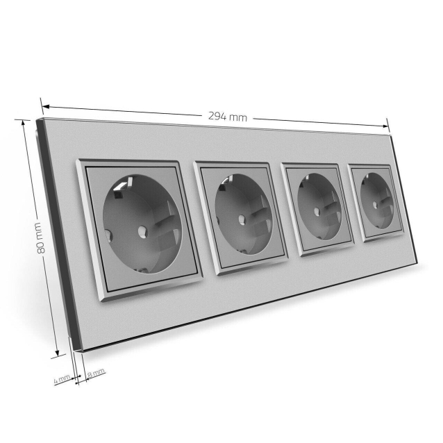 Розетка четырехместная с заземлением Livolo серый стекло (VL-C7C4EU-15)