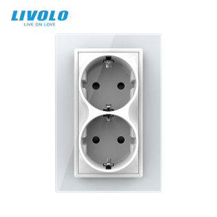Розетка двойная с заземлением Livolo белый стекло (VL-C7CTF16A.TF16A-WP)