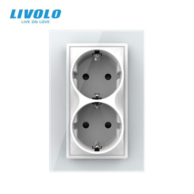 Розетка двойная с заземлением Livolo белый стекло (VL-C7CTF16A.TF16A-WP)