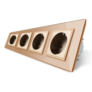 Розетка четырехместная с заземлением Livolo золото стекло (VL-C7C4EU-13)