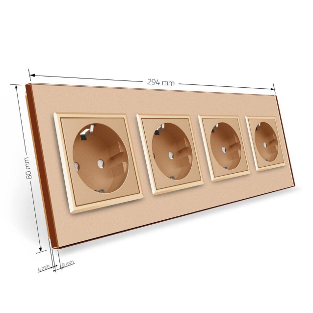 Розетка четырехместная с заземлением Livolo золото стекло (VL-C7C4EU-13)